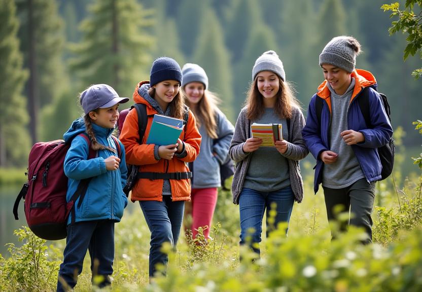School group participating in outdoor education program