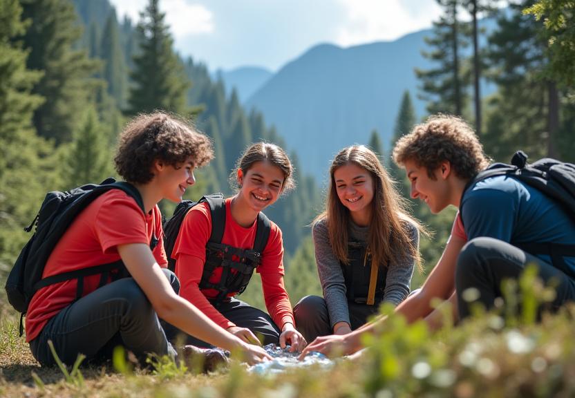 Youth participating in leadership development outdoor program